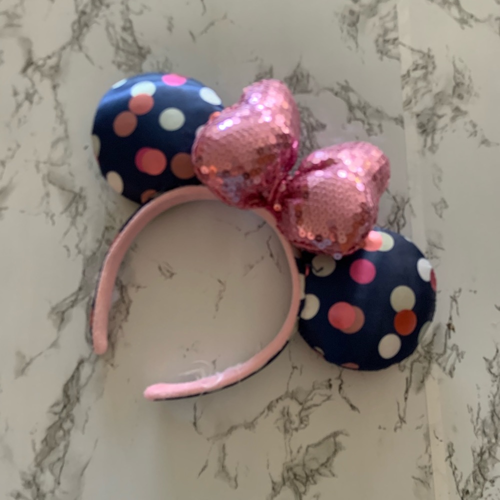 Minnie Mouse ears blue and pink polka dots